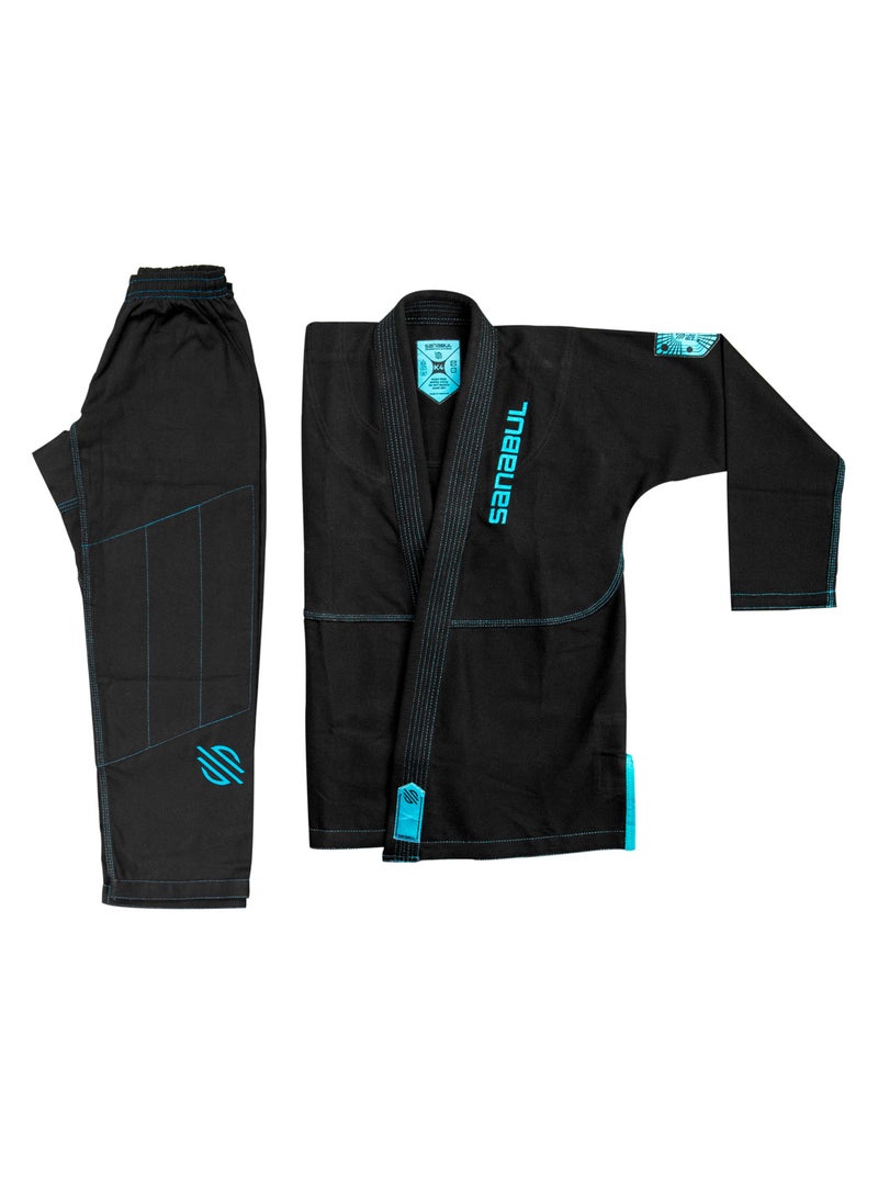 Future Legends BJJ Gi for Kids | Premium Youth Brazilian Jiu Jitsu Gi with FREE White Belt | Lightweight & Durable Jiu Jitsu Kimono for Children and Youth (BLACK/BLUE, K1)