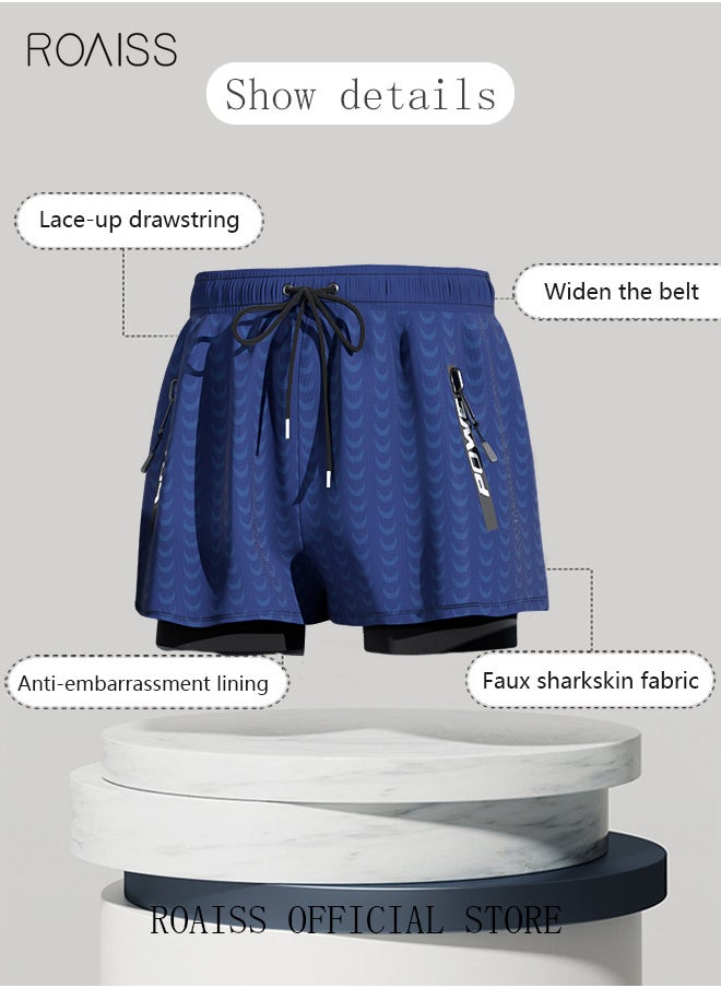 Men's Swimming Trunks Beachwear Quick Dry Gym Wear Beach Pants Fitness Shorts Fitness Workout Short Sports Running Shorts with Inner Compression