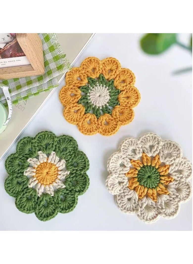 Hand-woven Coasters for Dining Room Table Placemats Living Room Coffee Table Decoration Set of 3 Round Coasters 3 Colors