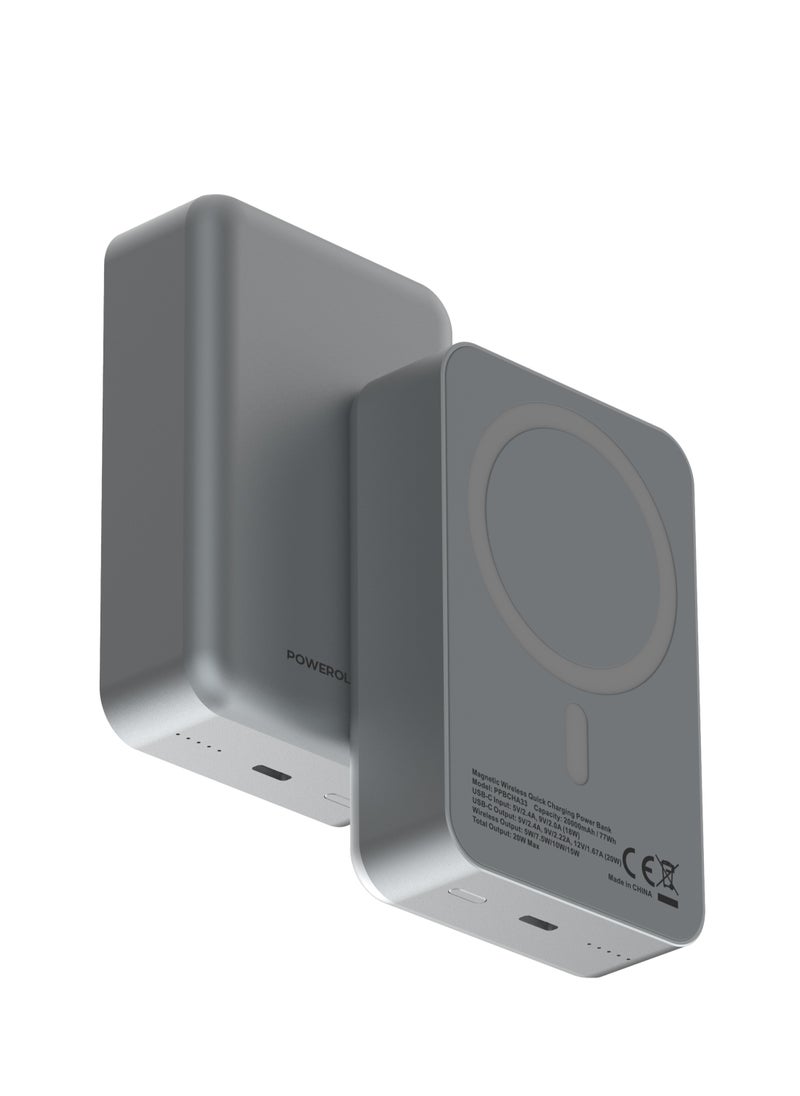 20000mAh Magsafe Power Bank 20W PD & 15W Wireless / Simultaneous Charging / Compact Design / USB-C Output & Input  - Dark Grey