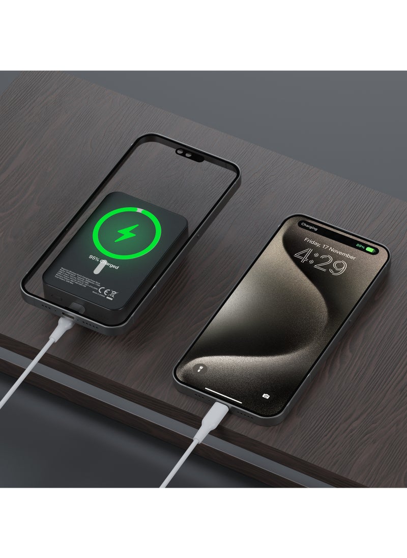 20000mAh Magsafe Power Bank 20W PD & 15W Wireless / Simultaneous Charging / Compact Design / USB-C Output & Input  - Dark Grey