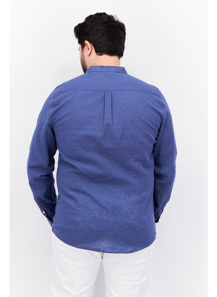 Men Regular Fit Solid Long Sleeve Casual Shirt, Light Blue