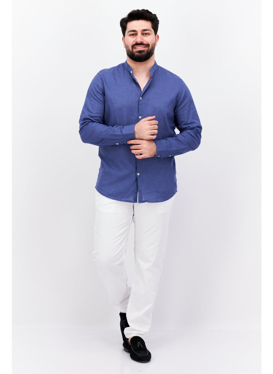 Men Regular Fit Solid Long Sleeve Casual Shirt, Light Blue