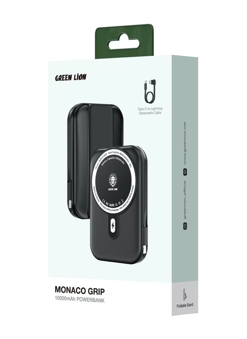 Monaco Grip 10000 mAh Power Bank/15W MagSafe/LCD Power Indicator/Lithium Polymer Battery - Black