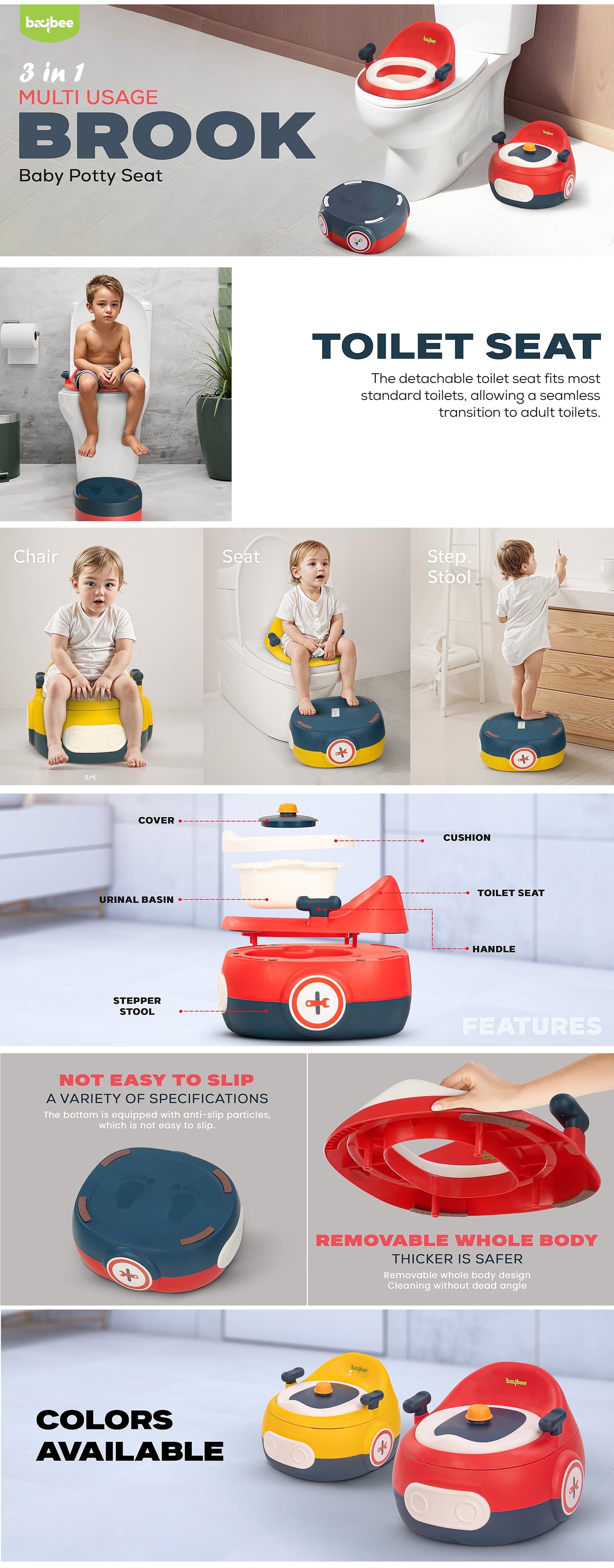 3 In 1 Book Portable And Round Baby Toilet Seat With Anti Slip Strip, Splash Guard 0 To 5 Year, Yellow