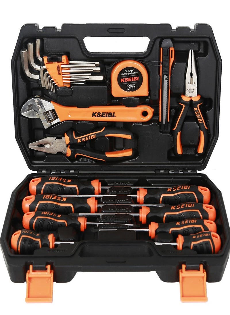 Full Toolset Plastic Box 22-Pc, Plastic, Use On Many Jobs Around the Home. Home Repair, Maintenance and Improvement, Includes Screwdrivers in Several Sizes, Pliers, Wrenches and Multi-Sizes Sockets Tool Set.