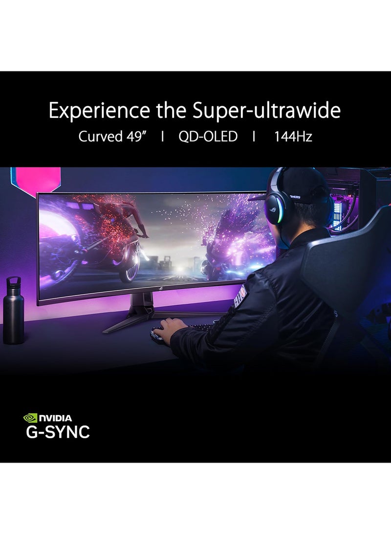 49 inch ROG Swift OLED PG49WCD gaming monitor (5120x1440) curved QD-OLED panel, 144 Hz, 0.03 ms, G-SYNC® compatible, custom heatsink, uniform brightness, ROG Smart KVM, 90 W Type-C, ASUS DisplayWidget Center Black