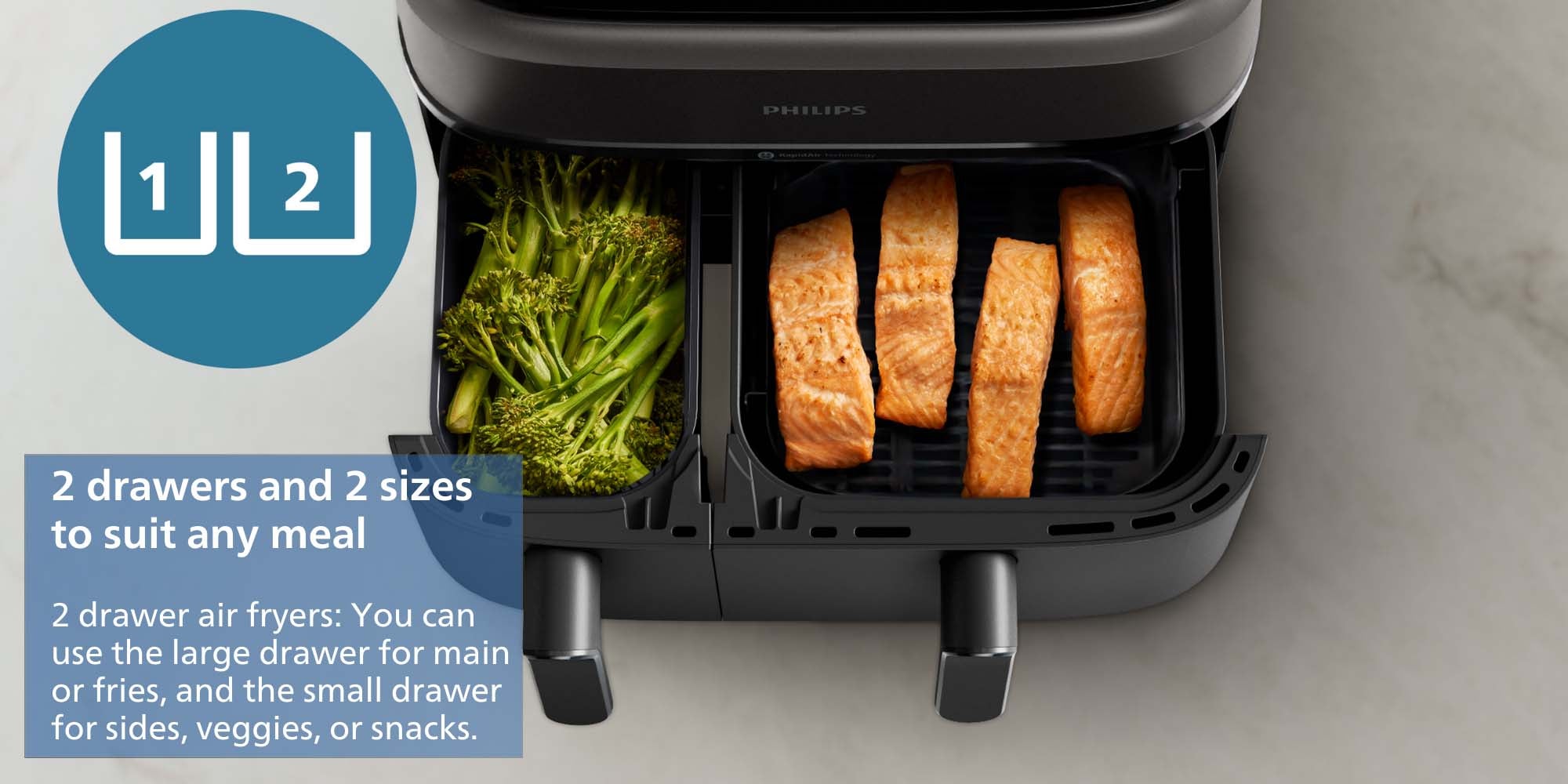 Dual Basket AirFryer XXL - 2 Basket Drawers, 8 Preset Functions, Touchscreen, 9 L 2750 W NA350/00 Black