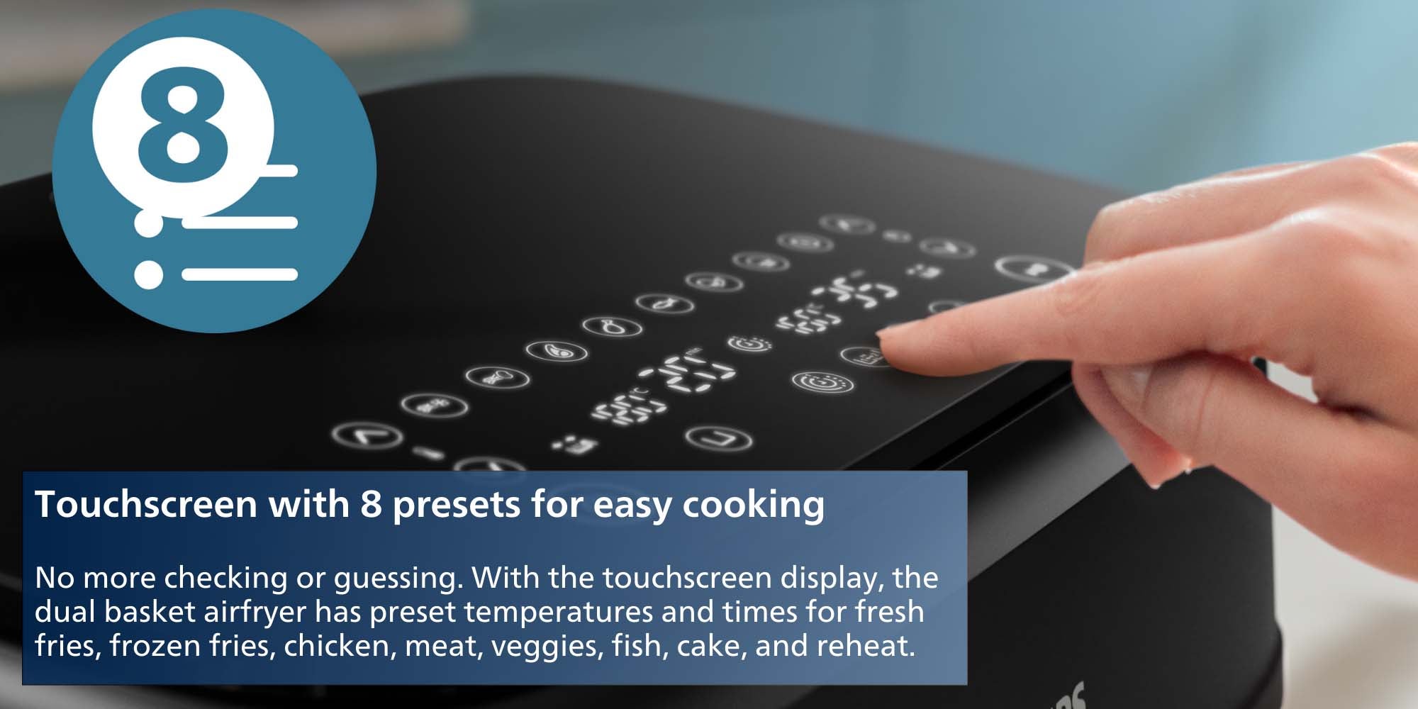 Dual Basket AirFryer XXL - 2 Basket Drawers, 8 Preset Functions, Touchscreen, 9 L 2750 W NA350/00 Black