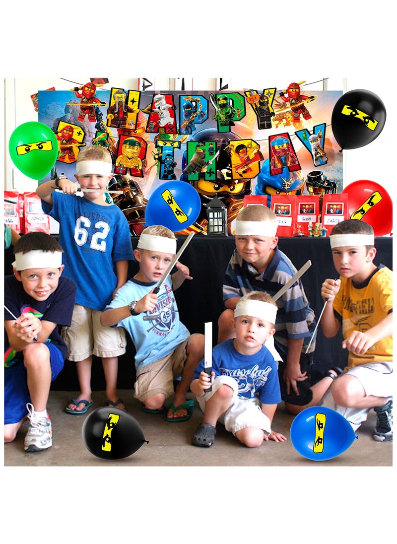 Ninjago Birthday Decorations for 10 Guests, Ninjago Party Disposable Tableware Set Ninjago Theme Banner Balloons Backdrop Plates Napkins Tablecloths