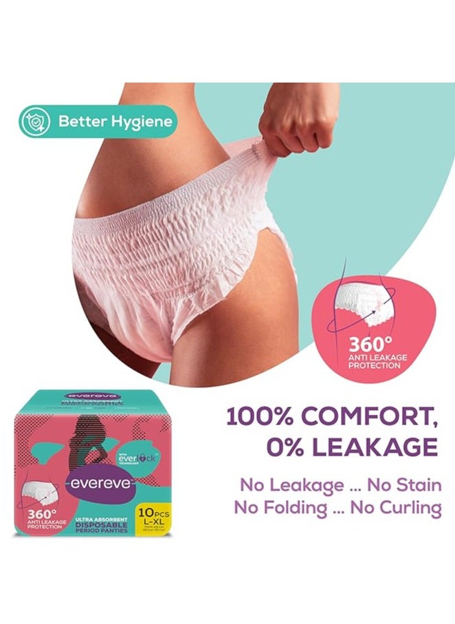 Ultra Absorbent Disposable Period Panties, L-Xl, 10's Pack, 0% Leaks, Sanitary Protection For Women & Girls, Maternity Delivery Pads, 360? Protection, Postpartum & Overnight Use, Heavy Flow