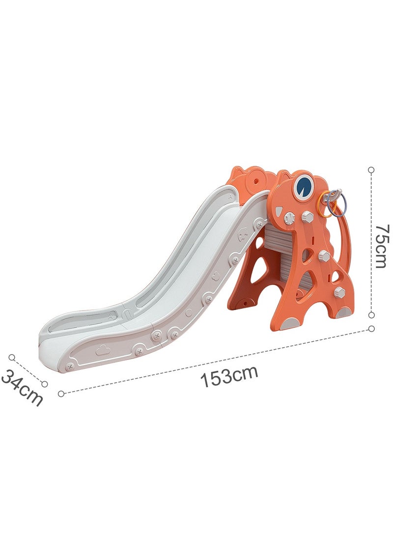 Toddler Slide, Kids Indoor Outdoor Slide, Baby Slide Playset with Basketball Hoop & Ring Toss, Foldable Baby Plastic Slide, Outdoor Playground Climber Slide for Kids Age 1-3