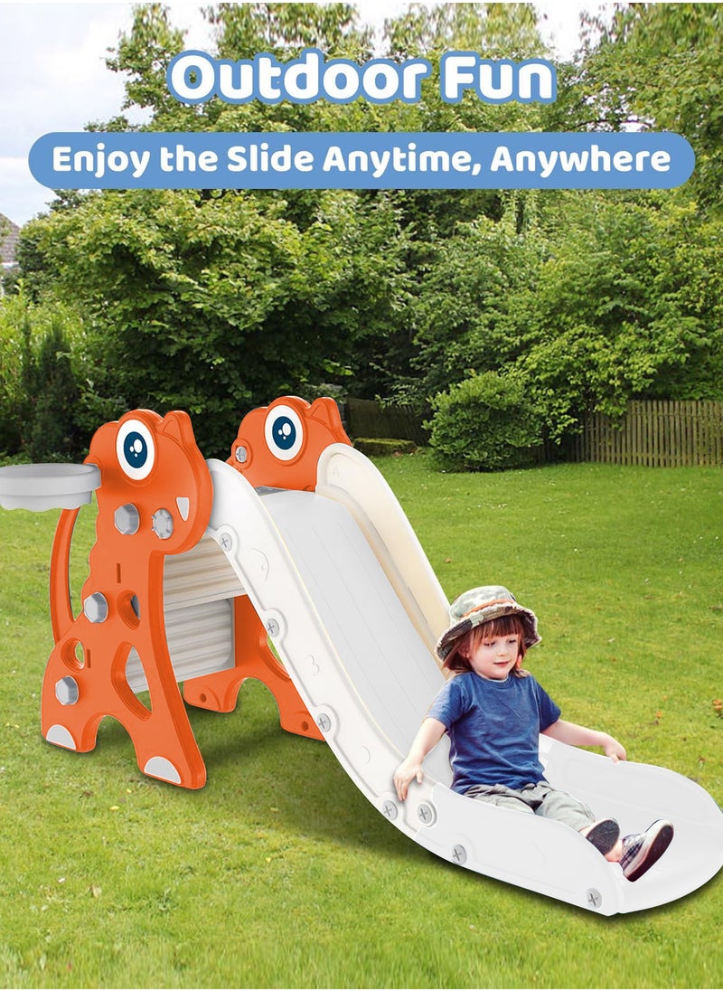 Toddler Slide, Kids Indoor Outdoor Slide, Baby Slide Playset with Basketball Hoop & Ring Toss, Foldable Baby Plastic Slide, Outdoor Playground Climber Slide for Kids Age 1-3