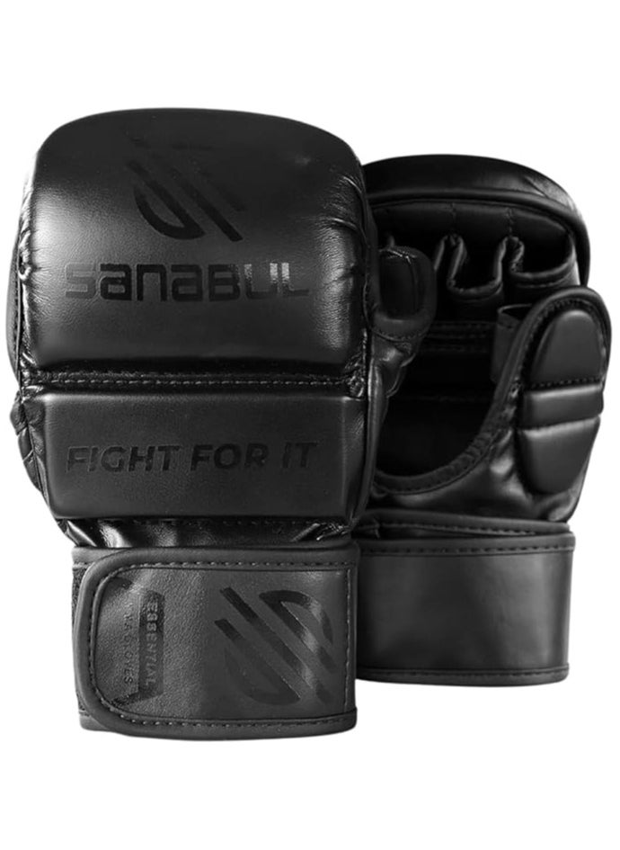 Essential 7 oz MMA Gloves Men & Women | Gloves for Martial Arts Sparring & Training Gloves | Hybrid MMA Kick Boxing Gloves Men | Grappling Gloves (All Black, Small/Medium)