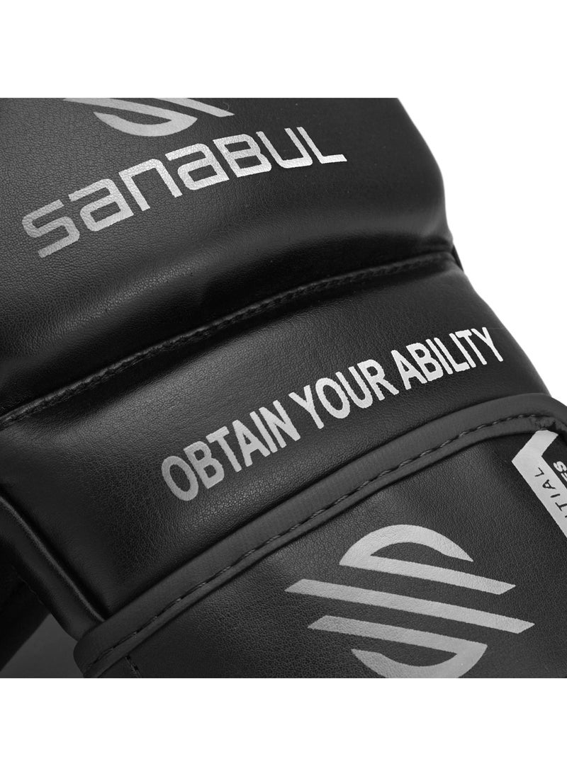 Sanabul Essential MMA Gloves for Men and Women | Professional Fight Gloves for Sparring, Grappling, and Bag Training | Trusted by Pro Fighters (Metallic Silver, Small/Medium)