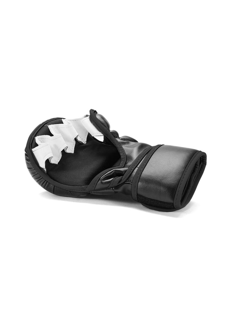 Essential 7 oz MMA Gloves Men & Women | Gloves for Martial Arts Sparring & Training Gloves | Hybrid MMA Kick Boxing Gloves Men | Grappling Gloves (Black/Silver, Small/Medium)