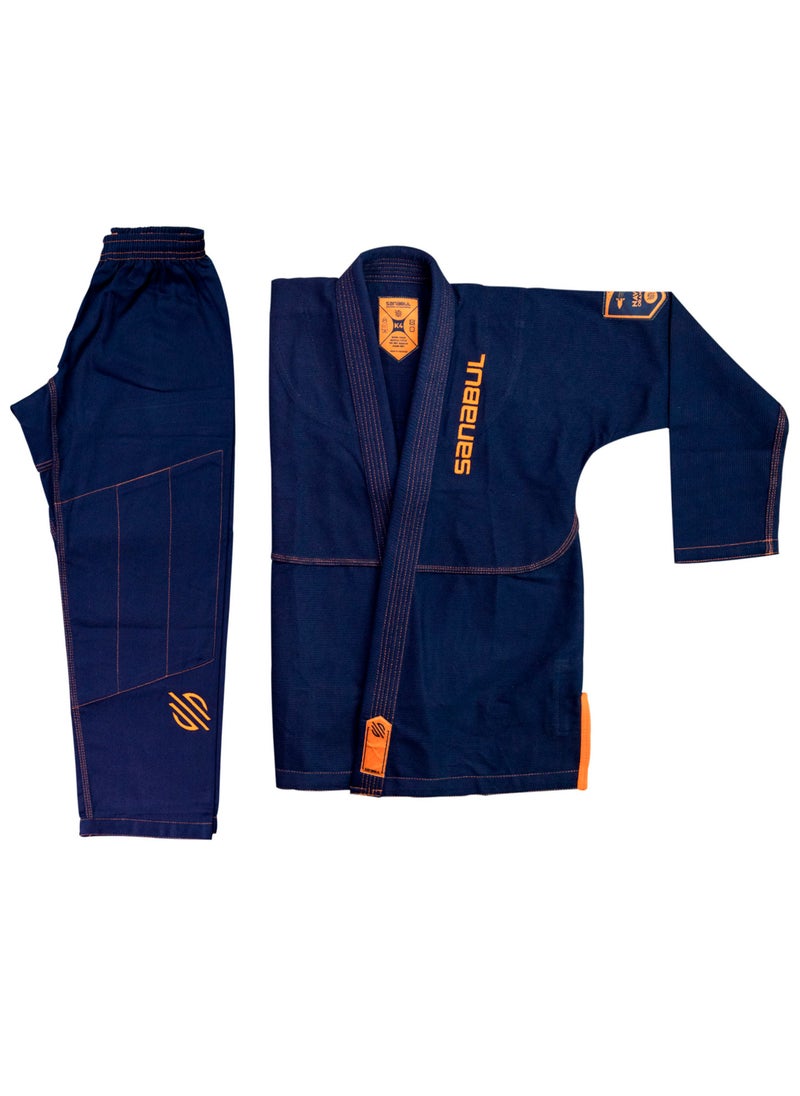 Sanabul Future Legends BJJ Gi for Kids | Premium Youth Brazilian Jiu Jitsu Gi with FREE White Belt | Lightweight & Durable Jiu Jitsu Kimono for Children and Youth (NAVY/ORANGE, K1)