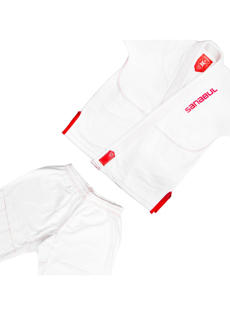 Future Legends BJJ Gi for Kids | Premium Youth Brazilian Jiu Jitsu Gi with FREE White Belt | Lightweight & Durable Jiu Jitsu Kimono for Children and Youth (White/Red, K3)