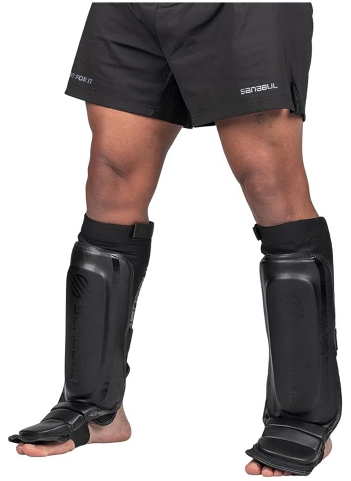 Essential Neoprene Shin Guards for Kickboxing, MMA & Muay Thai – Hybrid Sleeve Design for Superior Fit & Protection – Large/X-Large