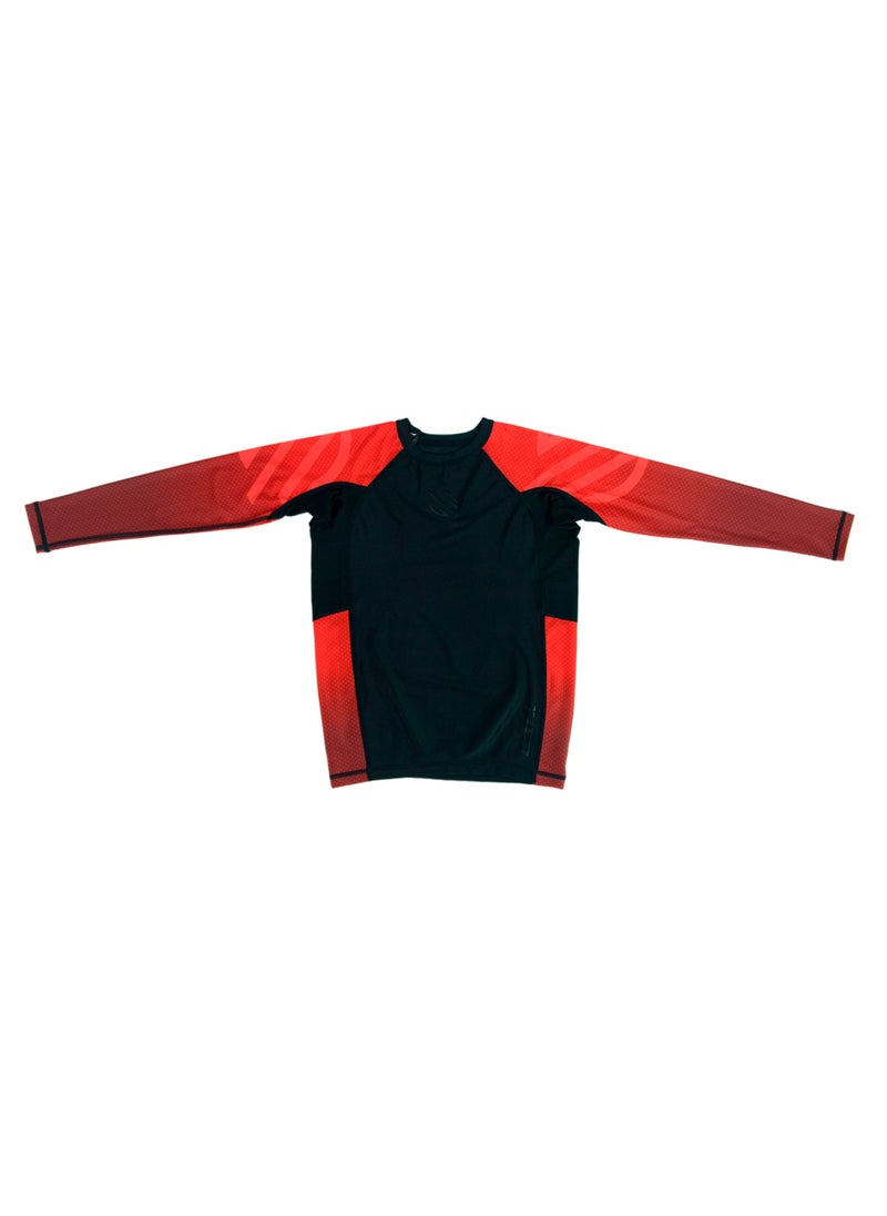 Sanabul Kids Essential Long Sleeve RashGuard | Ideal for BJJ, MMA & More | Comfortable, Durable, SPF 50 Protection | Perfect Fit with Our Kids' Size Guide | Boys and Girls Rash Guard (Red, 2XL)