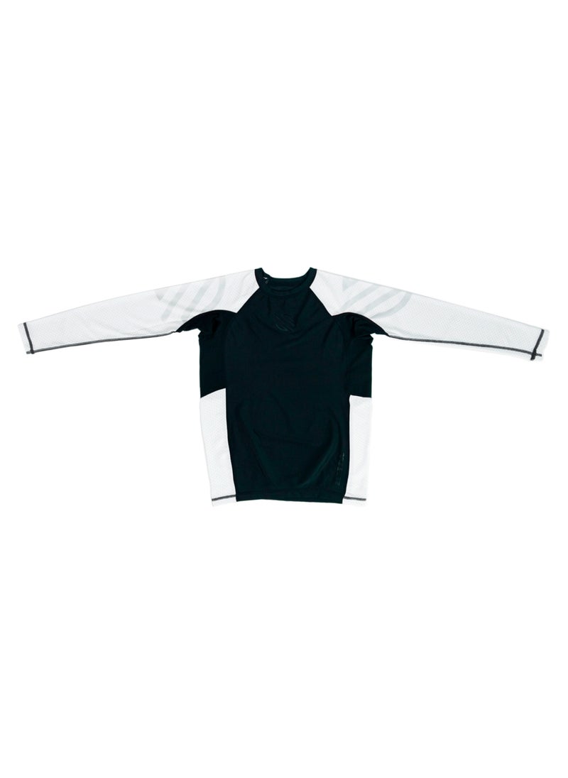 Sanabul Kids Essential Long Sleeve RashGuard | Ideal for BJJ, MMA & More | Comfortable, Durable, SPF 50 Protection | Perfect Fit with Our Kids' Size Guide | Boys and Girls Rash Guard (White, Medium)