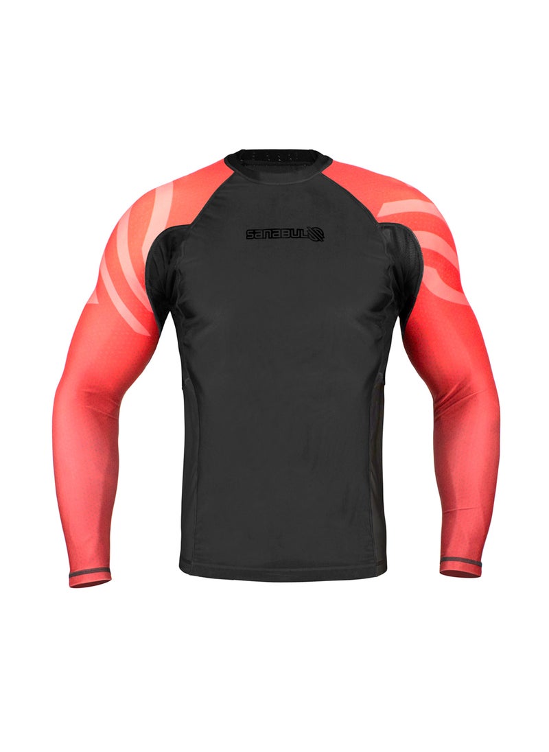 Sanabul Essential Long Sleeve Compression Shirts for Men | MMA BJJ Athletic Compression Shirt | Men Cross Training Rashguard (Large, Red)