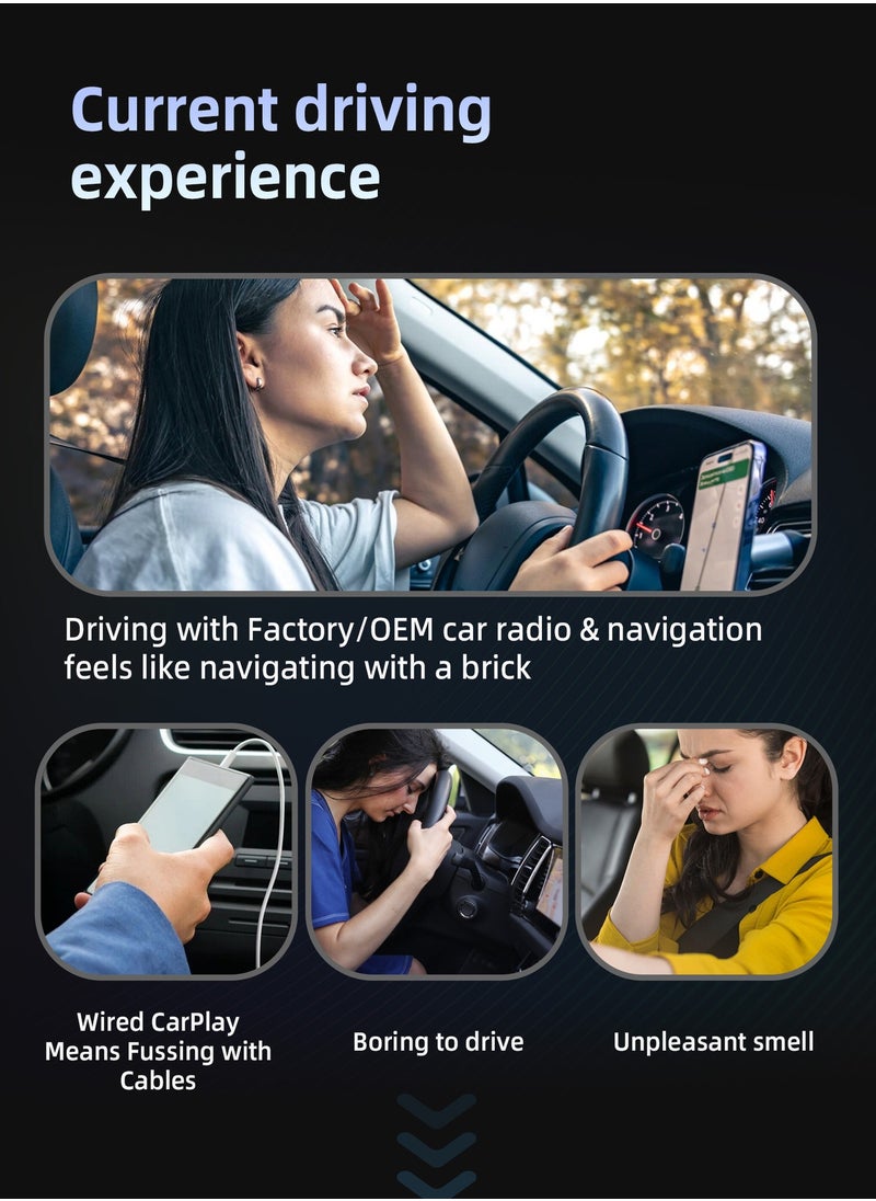 Wireless CarPlay Adapter with 1.6-Inch Screen, Wired to Wireless CarPlay Converter Compatible with Android & iOS, Multifunctional Display for Car Frame & Music Cover, Stable and Easy Connection, Fits 99% of Cars ﻿ ﻿