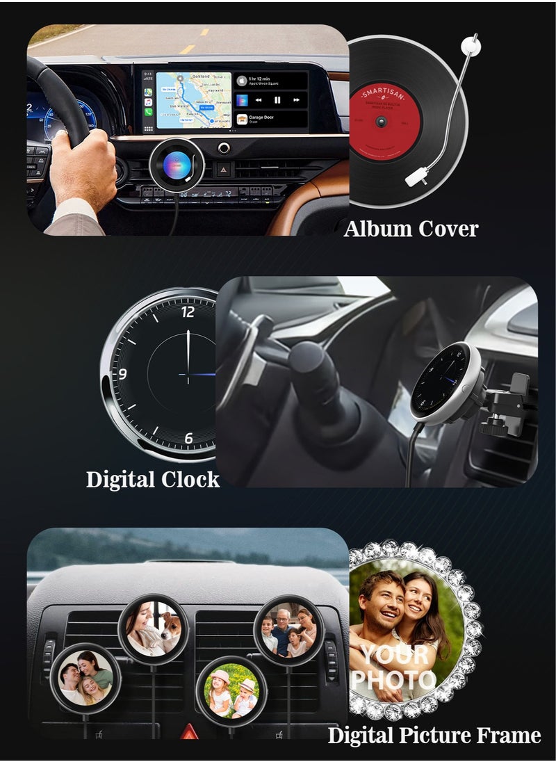 Wireless CarPlay Adapter with 1.6-Inch Screen, Wired to Wireless CarPlay Converter Compatible with Android & iOS, Multifunctional Display for Car Frame & Music Cover, Stable and Easy Connection, Fits 99% of Cars ﻿ ﻿