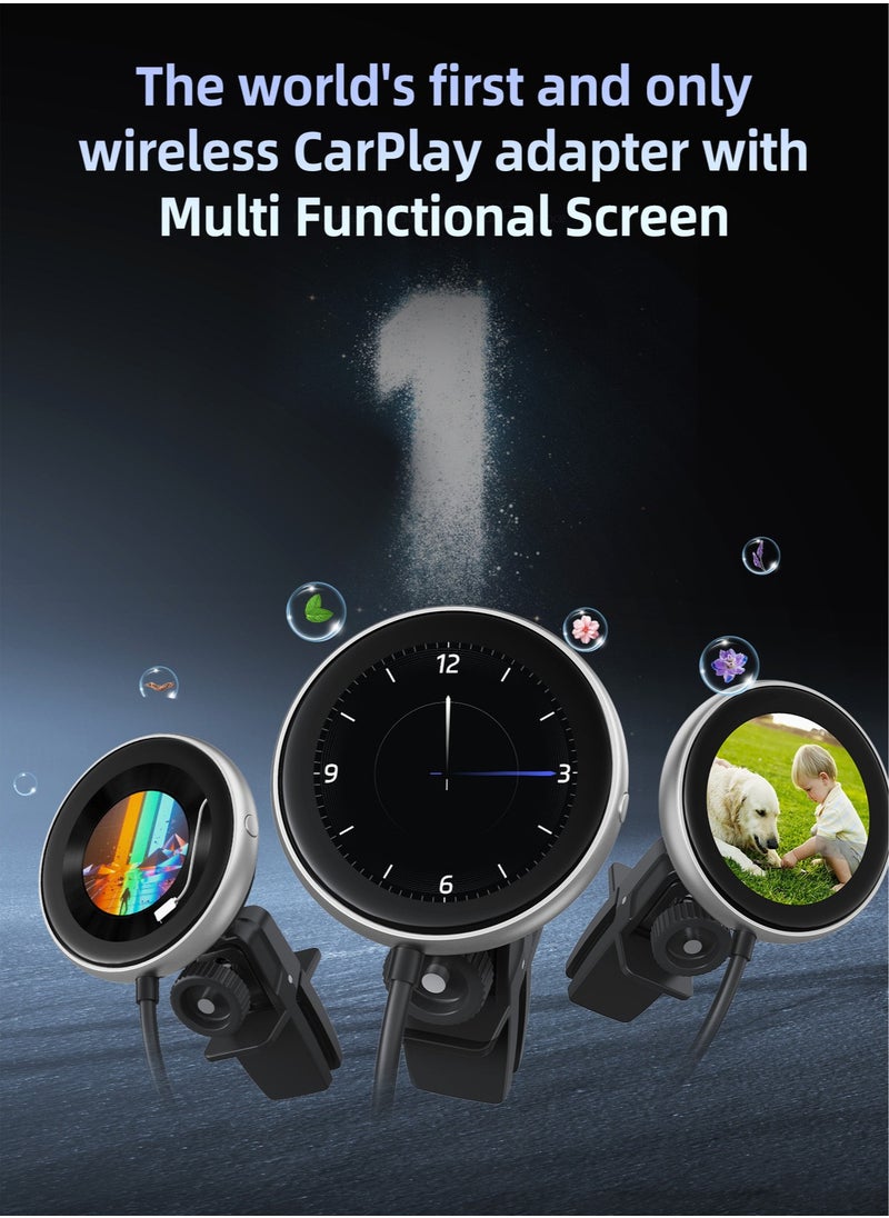 Wireless CarPlay Adapter with 1.6-Inch Screen, Wired to Wireless CarPlay Converter Compatible with Android & iOS, Multifunctional Display for Car Frame & Music Cover, Stable and Easy Connection, Fits 99% of Cars ﻿ ﻿