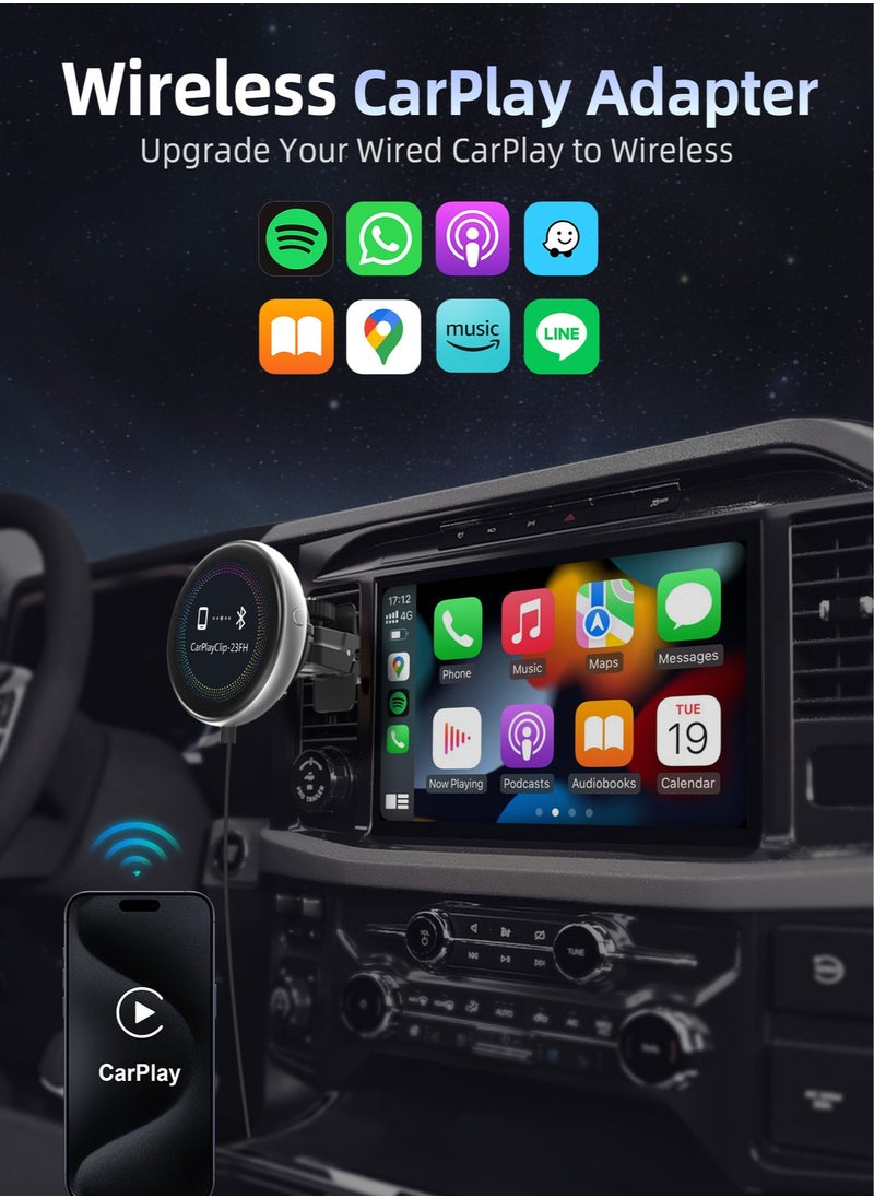 Wireless CarPlay Adapter with 1.6-Inch Screen, Wired to Wireless CarPlay Converter Compatible with Android & iOS, Multifunctional Display for Car Frame & Music Cover, Stable and Easy Connection, Fits 99% of Cars ﻿ ﻿
