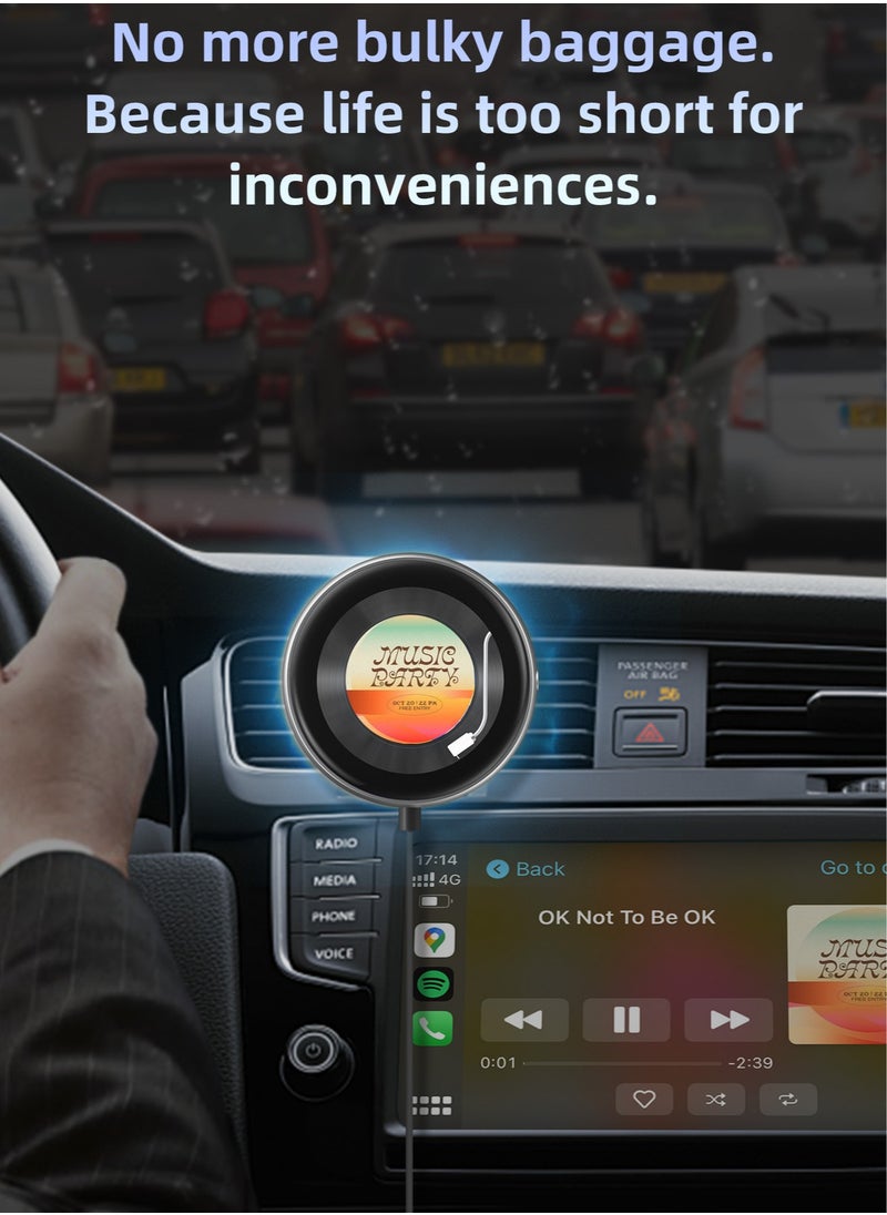Wireless CarPlay Adapter with 1.6-Inch Screen, Wired to Wireless CarPlay Converter Compatible with Android & iOS, Multifunctional Display for Car Frame & Music Cover, Stable and Easy Connection, Fits 99% of Cars ﻿ ﻿