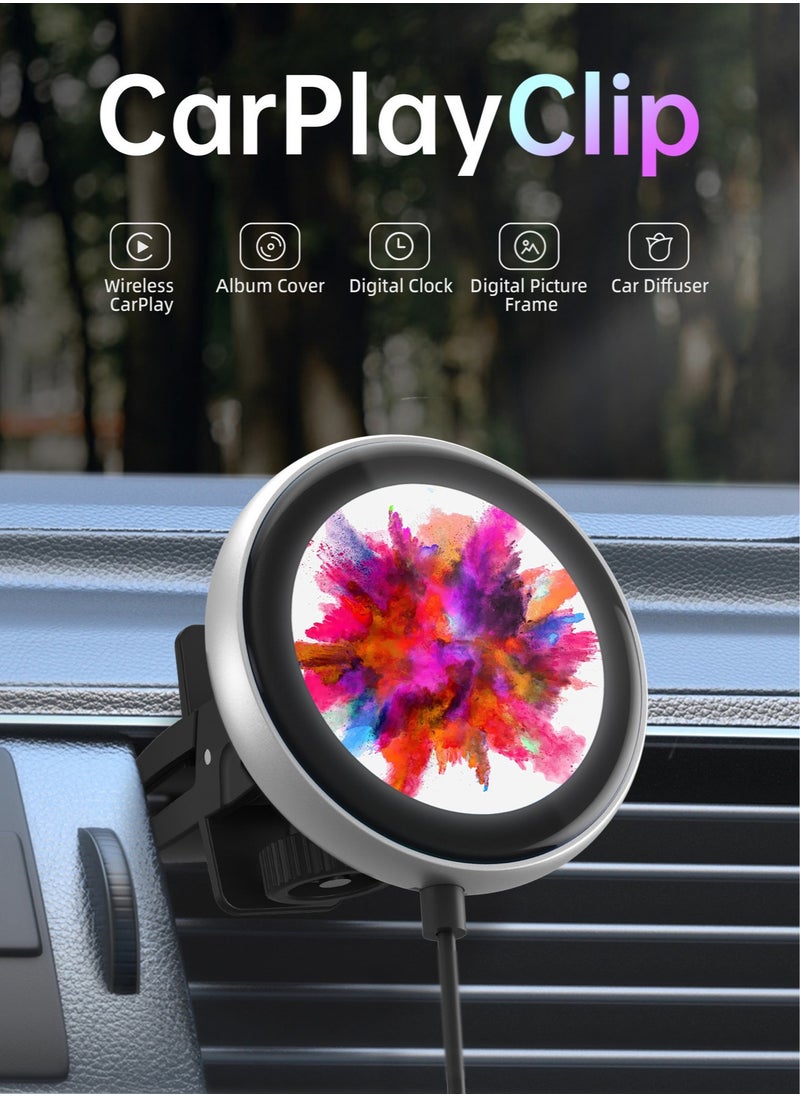 Wireless CarPlay Adapter with 1.6-Inch Screen, Wired to Wireless CarPlay Converter Compatible with Android & iOS, Multifunctional Display for Car Frame & Music Cover, Stable and Easy Connection, Fits 99% of Cars ﻿ ﻿