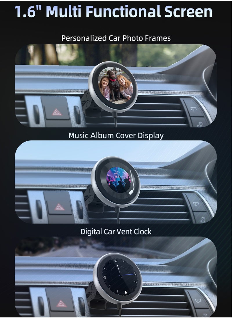 Wireless CarPlay Adapter with 1.6-Inch Screen, Wired to Wireless CarPlay Converter Compatible with Android & iOS, Multifunctional Display for Car Frame & Music Cover, Stable and Easy Connection, Fits 99% of Cars ﻿ ﻿