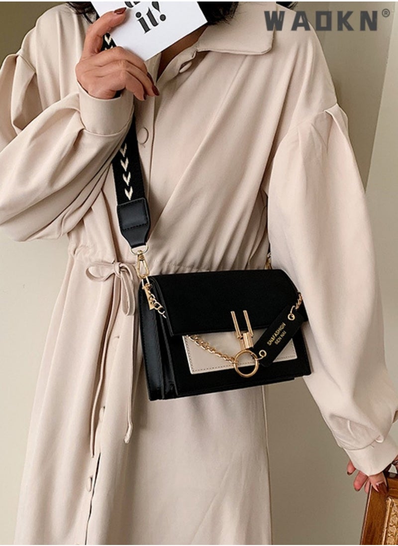 Women's Versatile Contrasting Shoulder Bag, Ladies Fashionable Matte Small Square Bag Crossbody Bag Handbag, Chain Frosted PU Tote Bag Carrying Bag Sling Bag for College Students and Youth