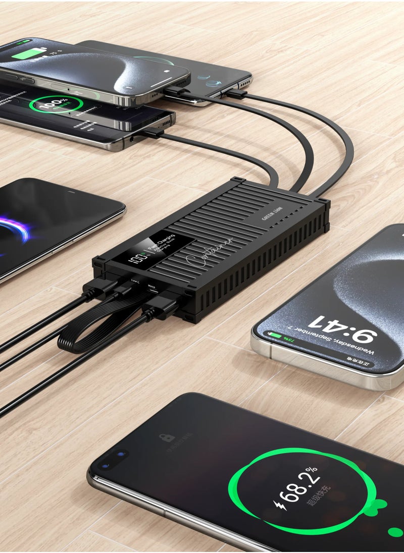 Container 10000mAh Power Bank / PD 20W Fast Charge / USB-A & Micro Port / LED Digital Display / Built-in Cables / USB-A/USB-C/Lightening/Micro Output / Polymer Battery Type - Black