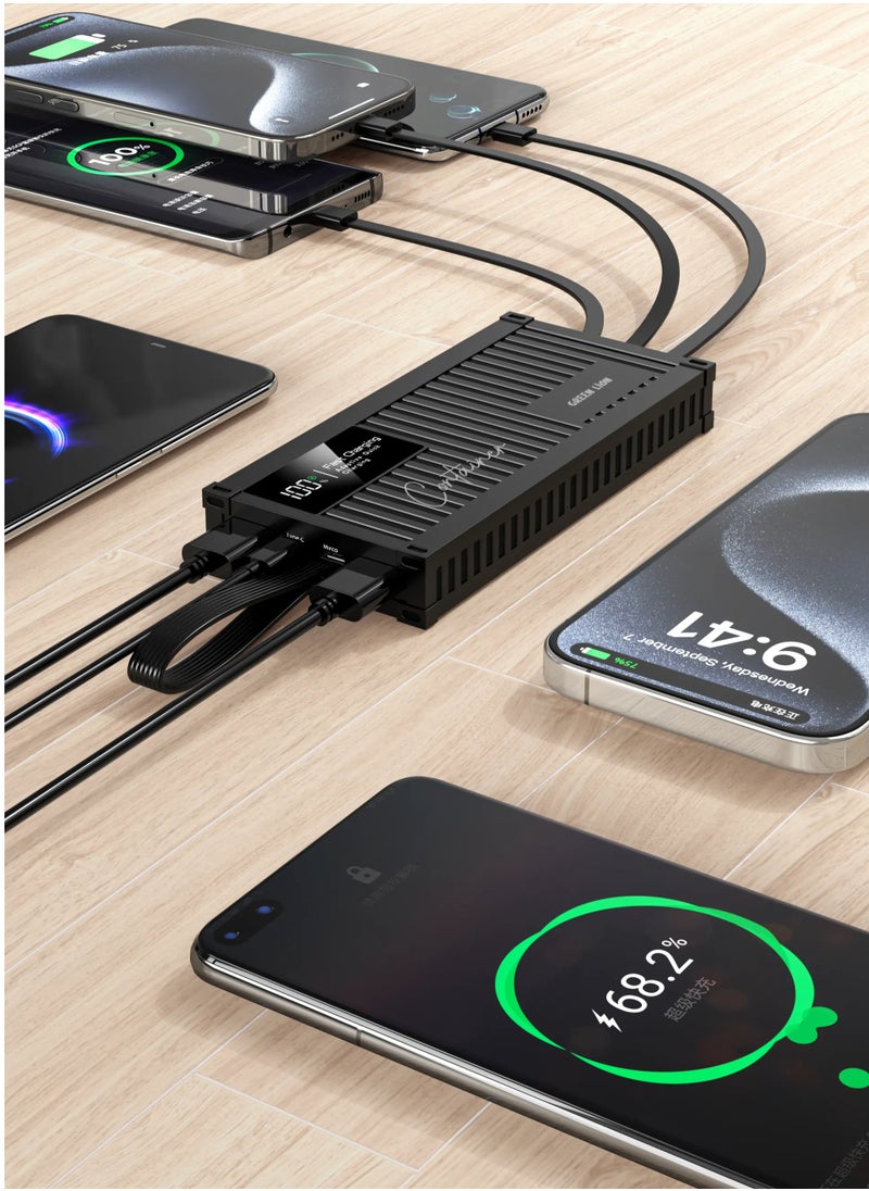 Container 30000mAh Power Bank / PD 20W Fast Charge / USB-A & Micro Port / LED Digital Display / Built-in Cables / USB-A/USB-C/Lightening/Micro Output / Polymer Battery Type - Black