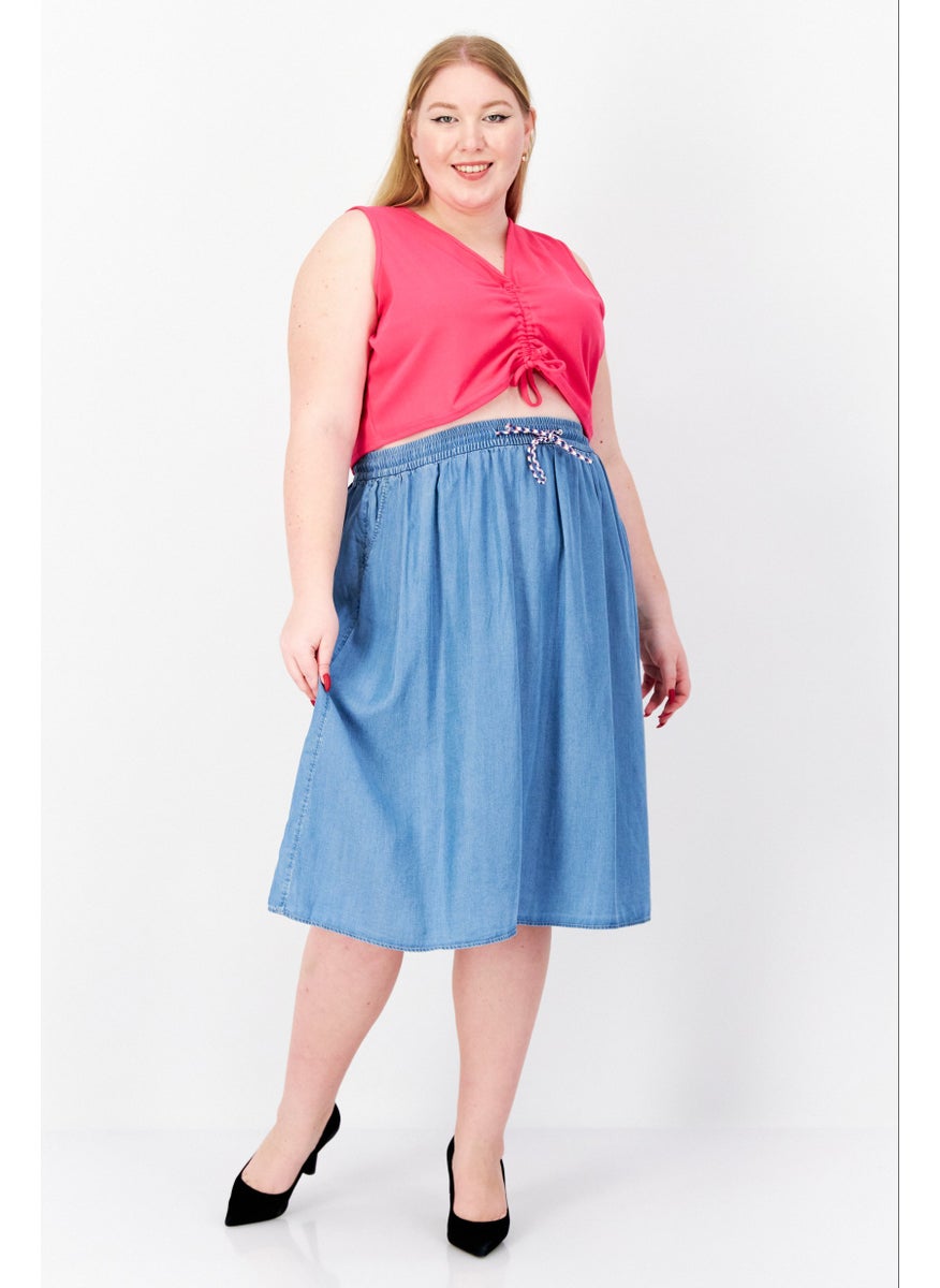 Women Solid Midi Skirts, Blue