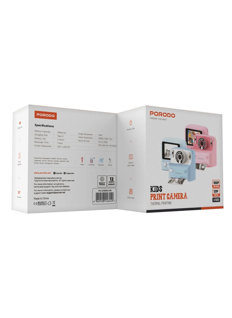 Kids Thermal Printing Instant Camera with Selfie Mirror and 320 x 240 Screen Resolution / Type-C Charging Port & 2.4