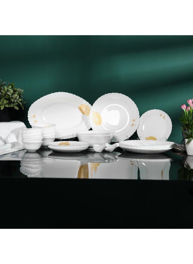 Royalford 33 Piece Classic Opalware Dinner Set- RF12470/ Includes Oval Plate, Dinner and Dessert Plates, Serving, Salad Bowls and Soup Spoons/ Dishwasher-Safe and Microwave Safe Multicolor