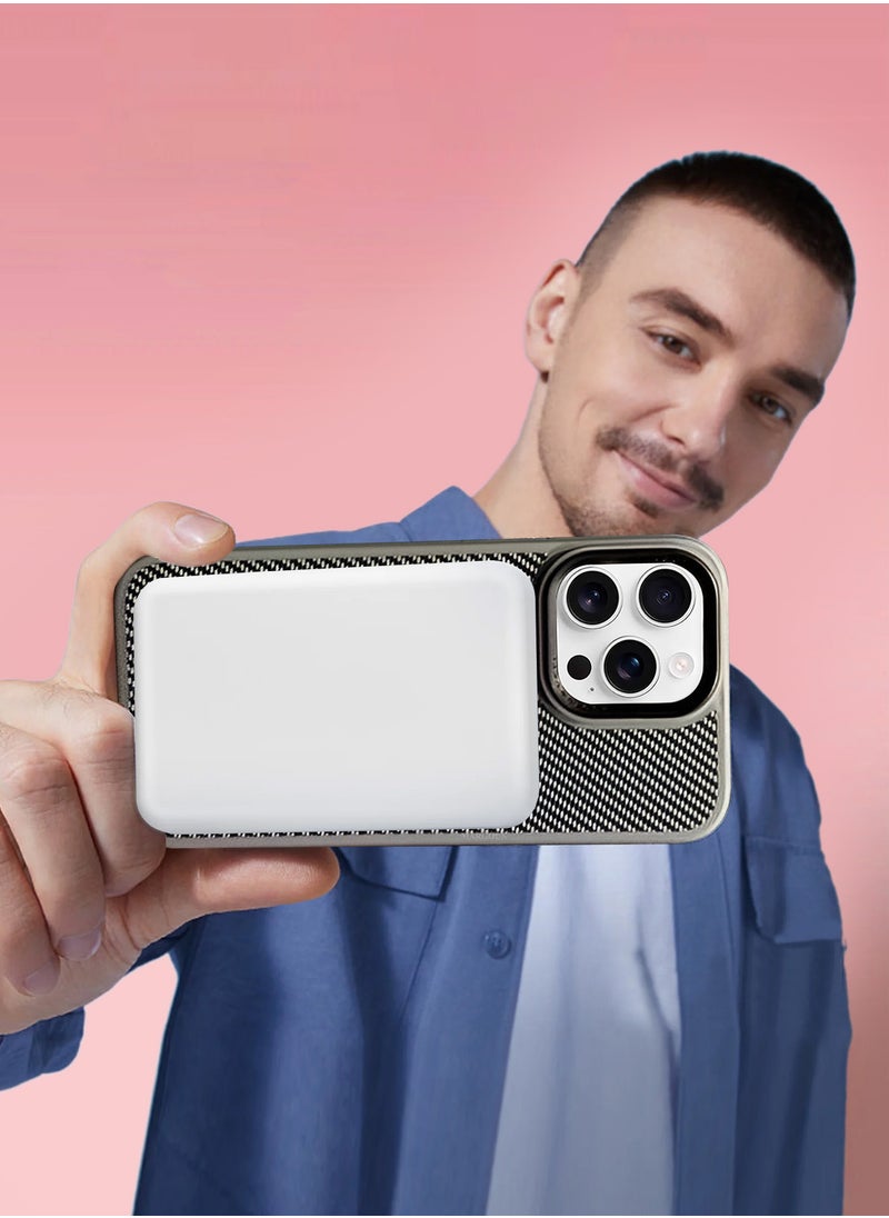 ( for iPhone 16 Pro ) Case, Carbon Fiber Texture, Metal Bracket, Magsafe Kickstand Case Cover - Grey