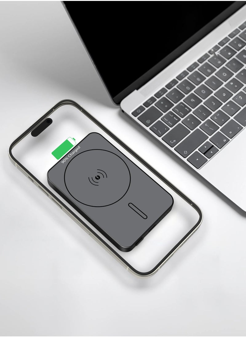 GL-MAG5 5000mAh Powerbank / Magsafe Compatible / PD20W Fast Charging / Slim Design / 15W Wireless Charging / Strong Magnetic / LED Indicator / Durable Material - Black