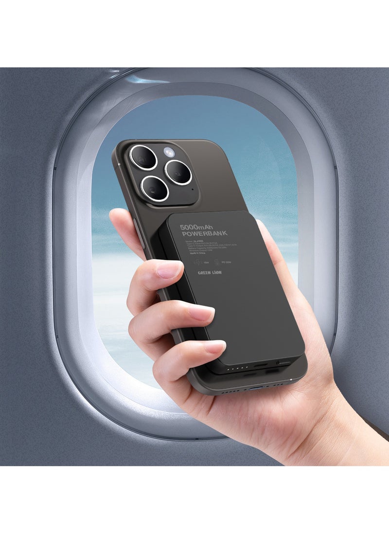 GL-MAG5 5000mAh Powerbank / Magsafe Compatible / PD20W Fast Charging / Slim Design / 15W Wireless Charging / Strong Magnetic / LED Indicator / Durable Material - Black