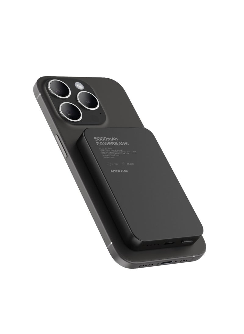 GL-MAG5 5000mAh Powerbank / Magsafe Compatible / PD20W Fast Charging / Slim Design / 15W Wireless Charging / Strong Magnetic / LED Indicator / Durable Material - Black