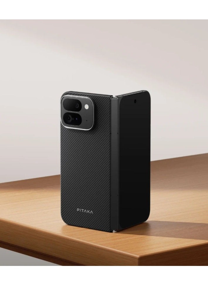 PItaka Google Pixel 9 Series Case, Slim & Light Pixel Fold Case MagSafe, Aramid Fiber Made [MagEZ Case 5 - Fusion Weaving Black/Grey] (Pixel 9 Pro XL)