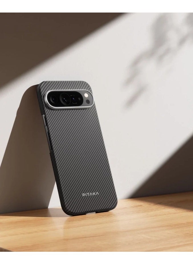 PItaka Google Pixel 9 Series Case, Slim & Light Pixel Fold Case MagSafe, Aramid Fiber Made [MagEZ Case 5 - Fusion Weaving Black/Grey] (Pixel 9 Pro XL)