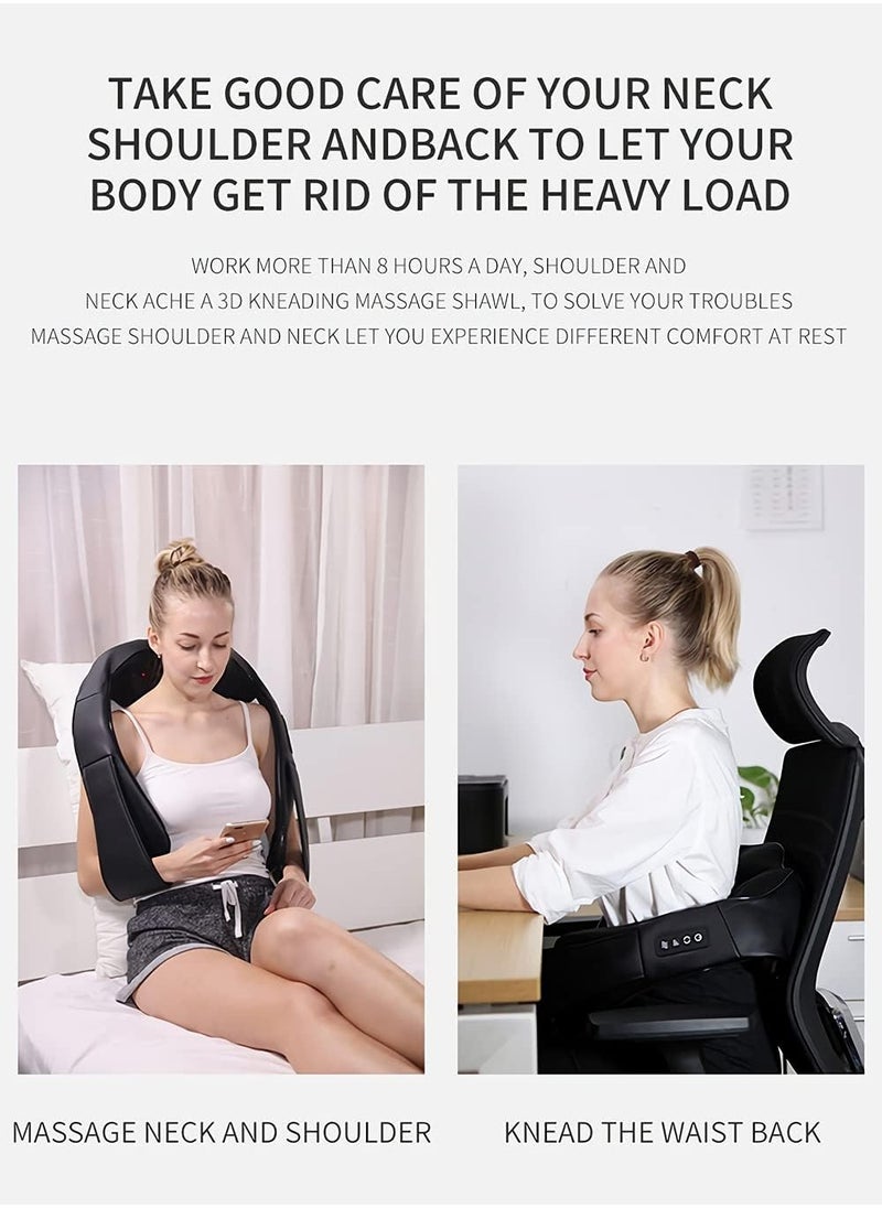 Heated Shiatsu Neck & Shoulder Massager – 3D Kneading for Pain Relief at Home, Office & Car