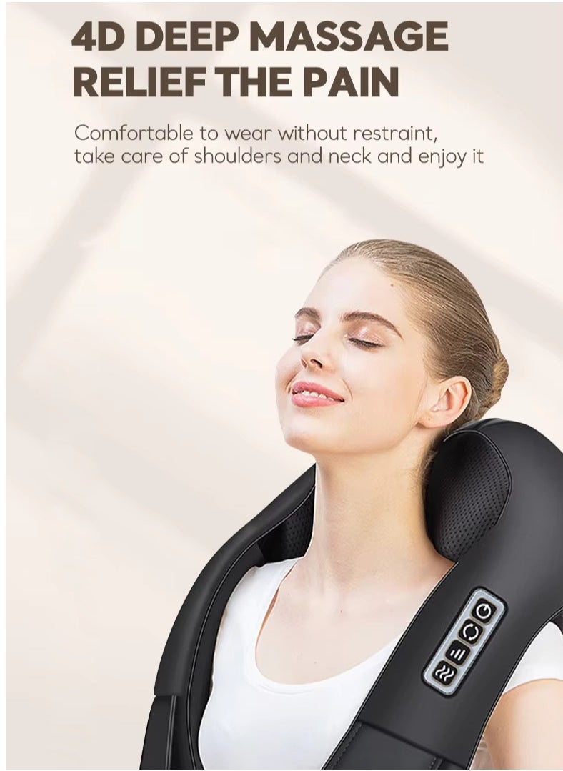 Heated Shiatsu Neck & Shoulder Massager – 3D Kneading for Pain Relief at Home, Office & Car