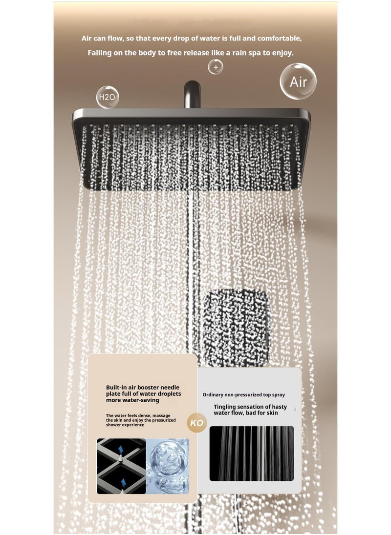 Piano Key Shower Faucet Set Gray Digital Display Shower System 4 Function Bathroom Rain Shower Combo Set Brass Bathtub Faucet With 3 Mode Hand Shower And Bidet Sprayer