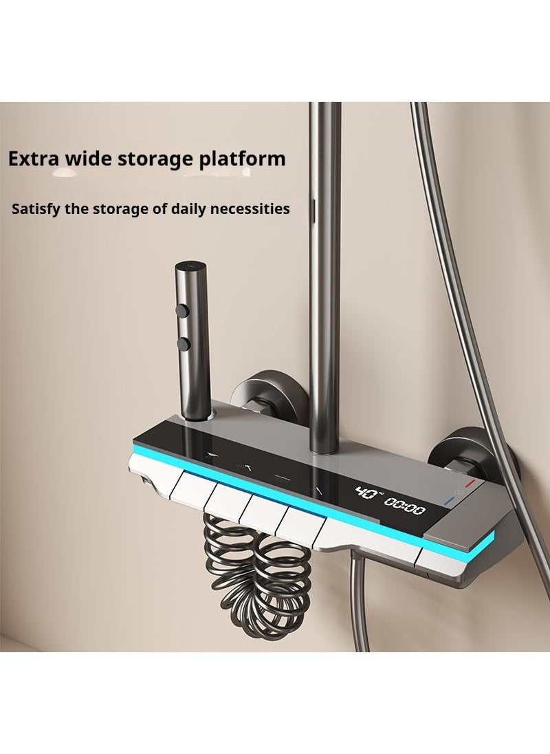 Piano Key Shower Faucet Set Gray Digital Display Shower System 4 Function Bathroom Rain Shower Combo Set Brass Bathtub Faucet With 3 Mode Hand Shower And Bidet Sprayer