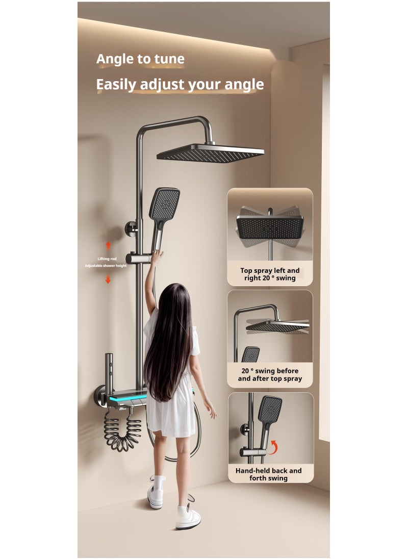 Piano Key Shower Faucet Set Gray Digital Display Shower System 4 Function Bathroom Rain Shower Combo Set Brass Bathtub Faucet With 3 Mode Hand Shower And Bidet Sprayer